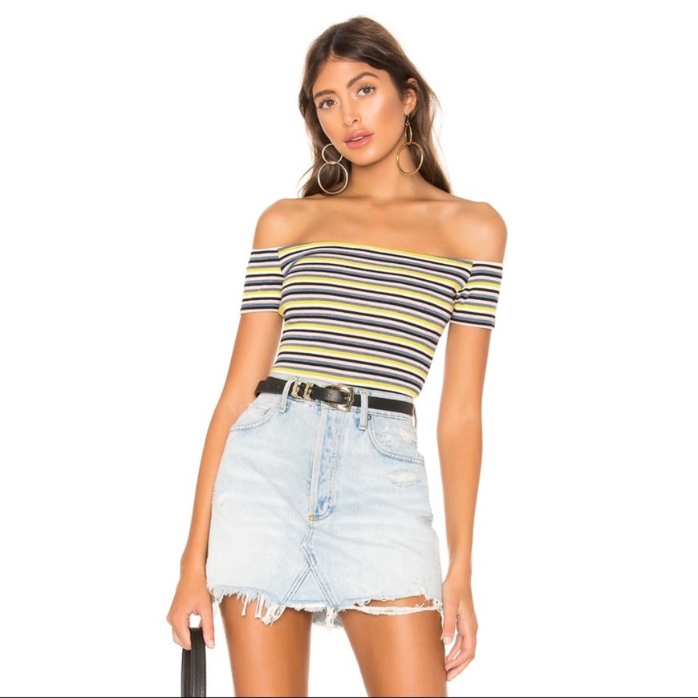 PRIVACY PLEASE NWOT Stripe Off The Shoulder Bodysuit